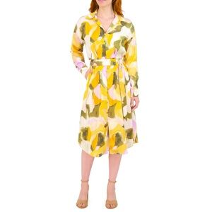 French Connection Yellow Green Long Sleeve Dress
